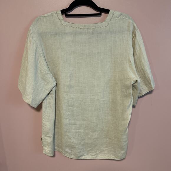Go Linen Natural Shirt Size 2 Organic European Womens Blouse Top M Embroidered - Picture 4 of 5